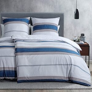 Aisbo Bettwäsche Streifen 135x200 Set - Bettwäsche-Set mit Muster 4teilig für Bett 135x200cm Weiß Blau Bettbezug mit Reißverschluss, Modern Duvet Cover 135 x 200 Streifen Optik mit Stil