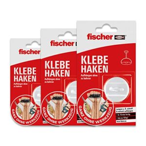 fischer KLEBE HAKEN im 3er Pack, selbstklebender Wandhaken in Weiß, praktische Aufhängung ohne Bohren, für Badezimmer und Küche geeignet, starker Klebehaken, hält bis zu 10 kg [Amazon Exclusive]